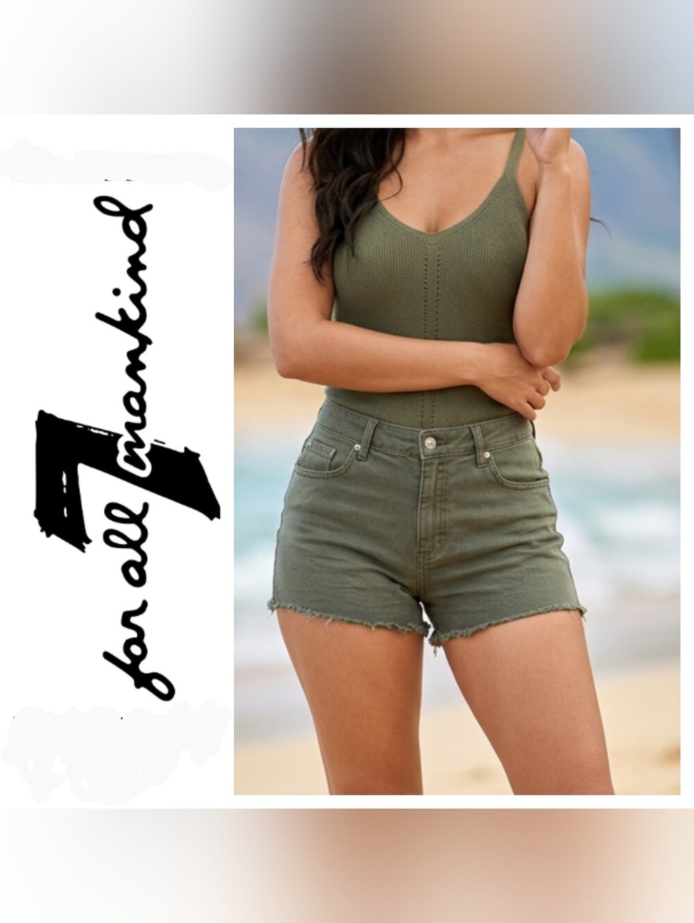 7 For All Mankind Olive Green High-Waist Shorts